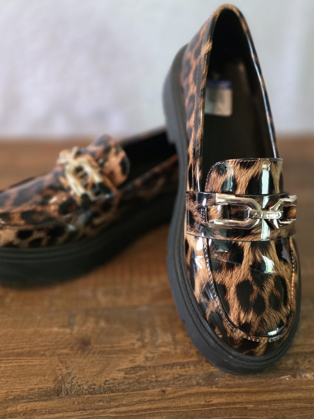 Aldo Leopard Print Patent Loafers in Brown and Black